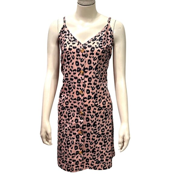 CCC Spaghetti Straps Brown Black Leopard Print Pullover Buttons Dress Adjustable - Picture 1 of 6